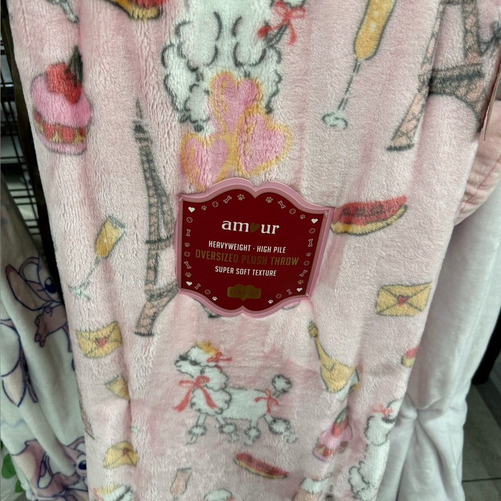 AMUR Pink Plush Throw with Poodle and Dessert Design